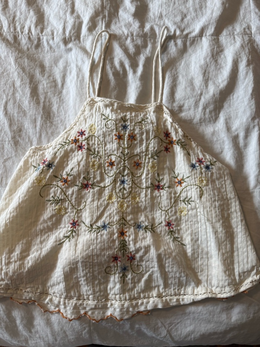 Embroidered White Cotton Halter Top
